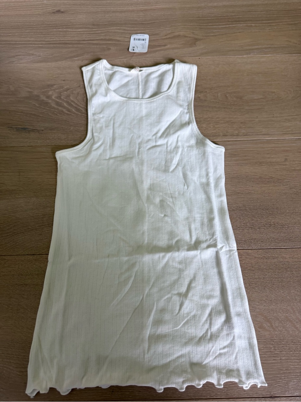 Free People Cotton White Ribbed Tank Top with Lettuce Hem